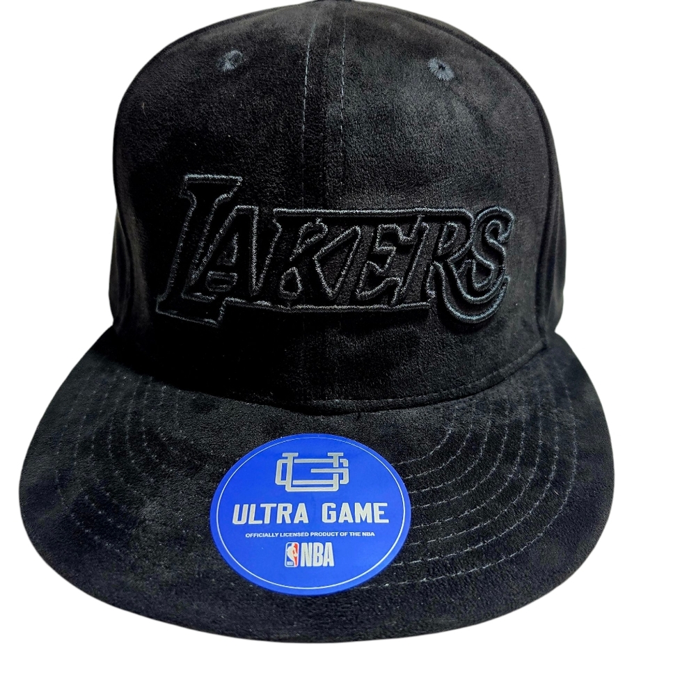 Ultra Game Los Angeles Lakers NBA Black Suede SnapBack Hat Cap Stitched Logo NWT